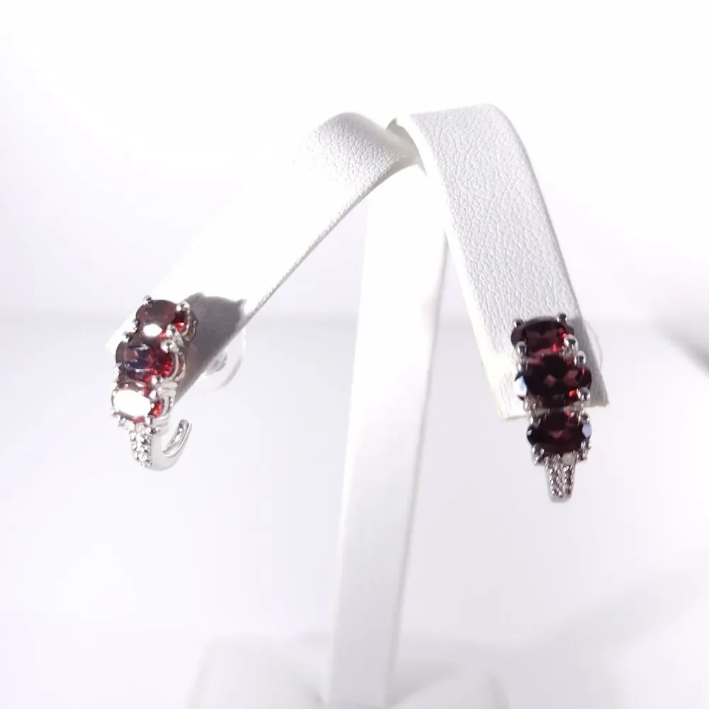 Raspberry Zircon J-Hoop Earrings Platinum over Sterling Silver